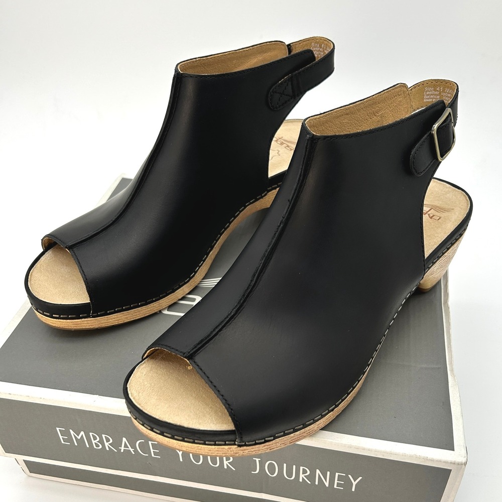 Dansko Lizzy Peep Toe Sandals Womens Sz 10.5 (41 EU) Black Leather Slingback NEW - Picture 5 of 7